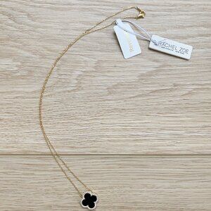 Rachel Zoe Gold over Sterling Silver Reversible Clover Necklace MOP/Black
